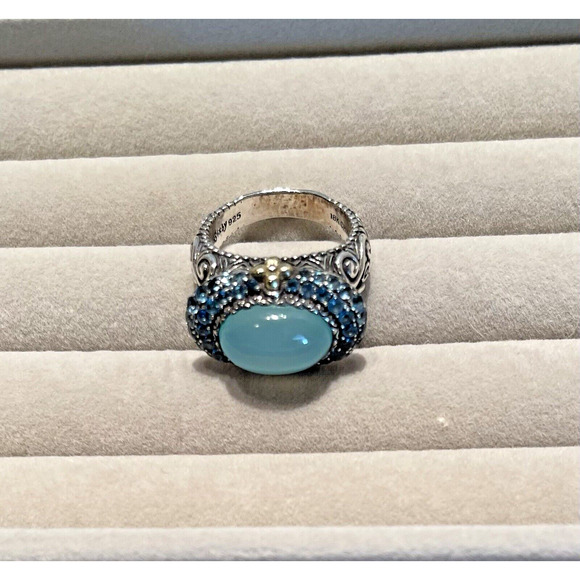 Barbara Bixby .925 & 18k Blue Chalcedony and London Blue Topaz Sadhana Ring 8.5 - Picture 2 of 5